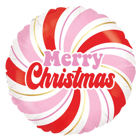 Merry Christmas Candy Swirl Balloons | 18 INCH | Pink, Red & Gold Stripes