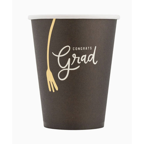 Congrats Grad Paper Party Cups | Black and Gold Tassel | Package 8