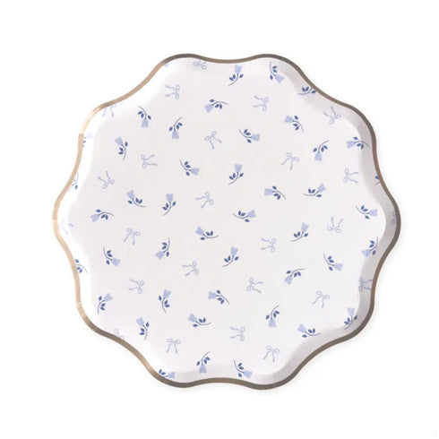 Blue Gingham Floral & Bows Paper Plates | Costal Pretty Collection | Package 8
