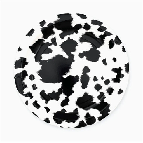 Black and White Cowhide Small Dessert Size Paper Plates | Package 8