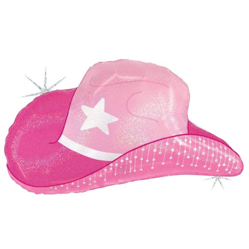 Glitter Pink Stars Cowgirl Hat Balloons | 26 INCH
