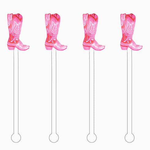 Pink Watercolor Cowgirl Boot Plastic Cocktail Stirrers | Set 4