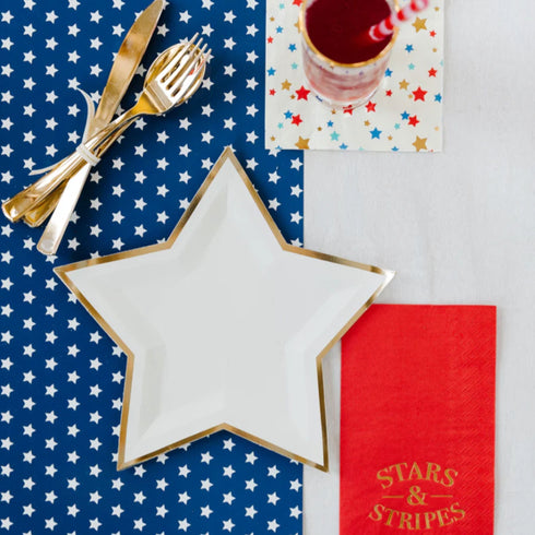 Red and Gold Star Paper Party Plates | Package 8 | 11 Inch