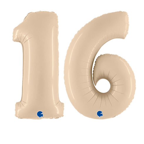 Satin Cream Number Sweet 16 Balloons | White Sand | 26 INCH