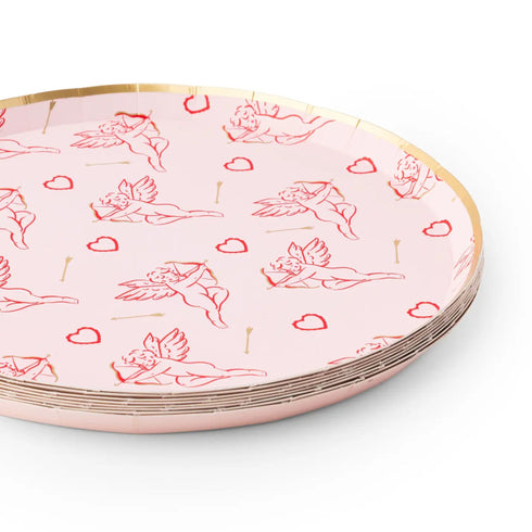 Red & Pink Cupid Valentine's Day Paper Party Plates | Package 8