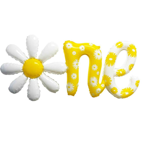 One Daisy Flower Party Script Balloons | Yellow and White