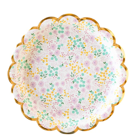 Ditsy Floral Party Flower Paper Plates | 7 Inch Round | Package 8