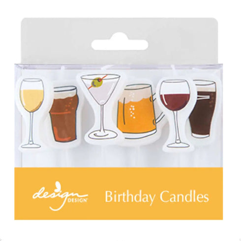 Beer, Wine and Martini Drink Shaped Birthday Cake Candles | Set of 6