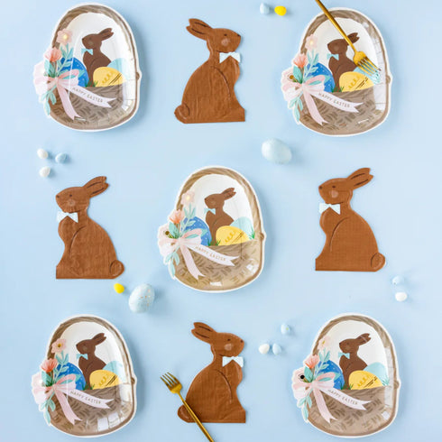Easter Basket Paper Plates with Chocolate Bunny and Bows | Package 8