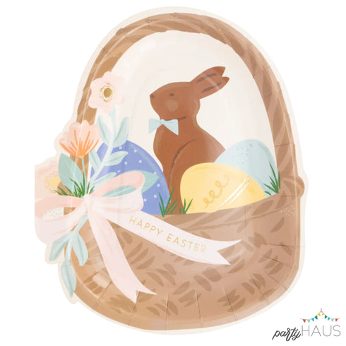 Easter Basket Paper Plates with Chocolate Bunny and Bows | Package 8