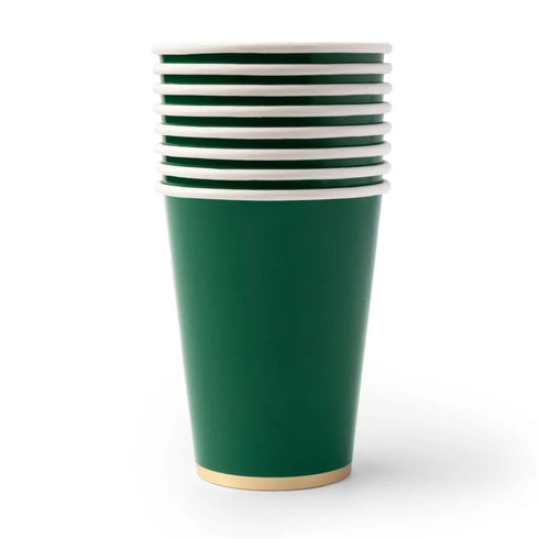 Emerald Green Paper Beverage Cups | Gold Trim | 12 Oz | Package 8