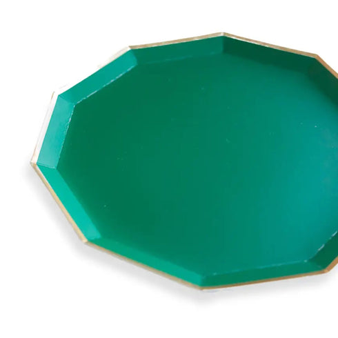 Emerald Green Paper Plates | Gold Trim | 8.75 Inch | Package 8