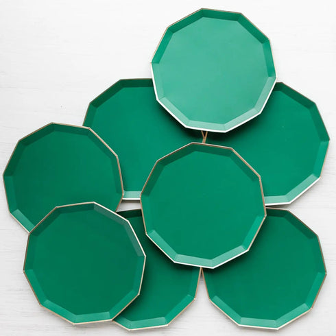 Emerald Green Paper Plates | Gold Trim | 8.75 Inch | Package 8