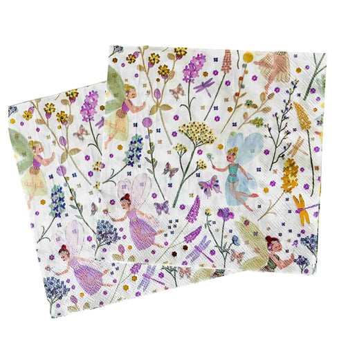 Fairy Garden Floral Paper Napkins | Gold Embossed | Package 16
