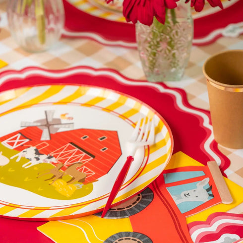 Red Barnyard Party Paper Plates | Package 8