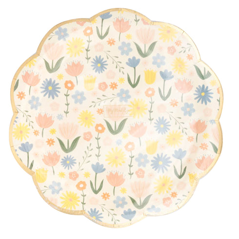 Scandinavian Floral Paper Party Plates | 9 Inch | Package 8