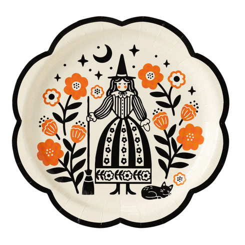 Folk Witch Paper Party Plates | Halloween | Set 8