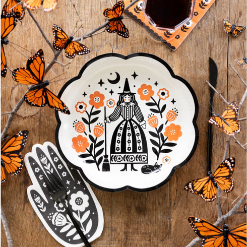 Folk Witch Paper Party Plates | Halloween | Set 8