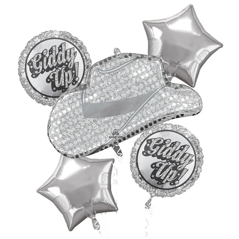 Glitter Silver Sequin Cowgirl Hat Rodeo Balloon Bouquets | Set 5