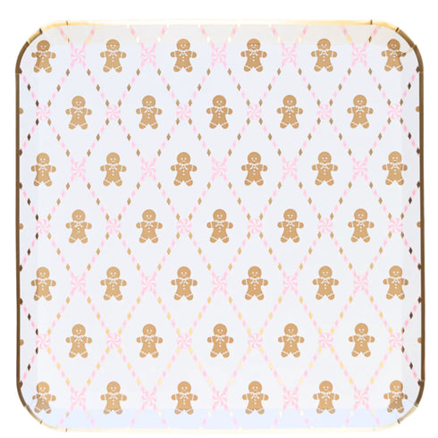 Pink Gingerbread Cookie Christmas Paper Plates | Package 8