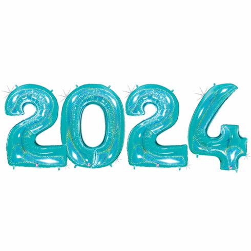 Glitter Teal Robin's Egg Blue 2024 Number Balloons | 40 Inch