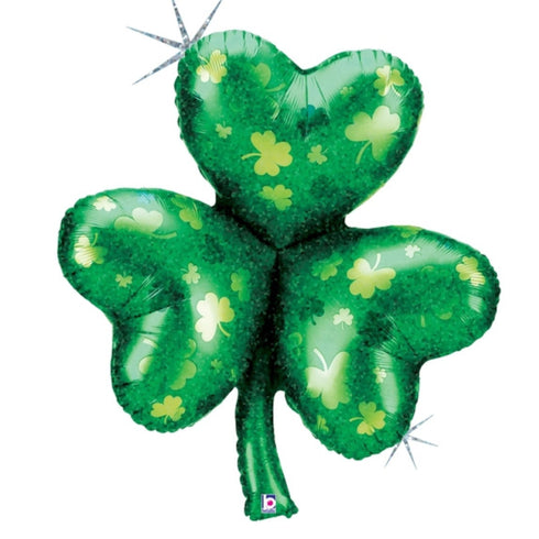 Glitter Holographic Green Shamrock Foil Balloons | 32 INCH