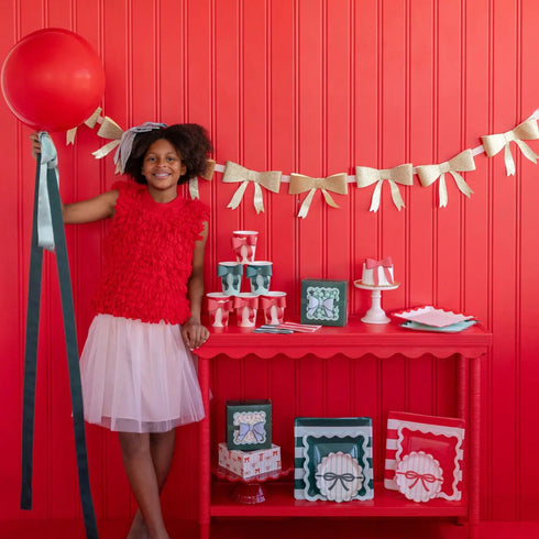 Glitter Gold Bows Paper Garland Banner | Christmas Decorating