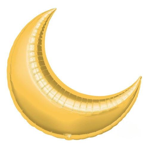 Gold Crescent Moon Foil Balloon With Stars | 35 INCH