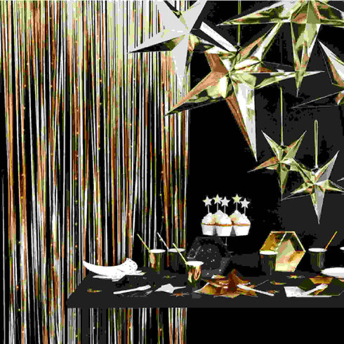 Matte Gold Curtain Foil Metallic Fringe | 3' x 8'