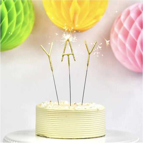 YAY Letter Sparkler Candles | Gold | 8 Inches Tall