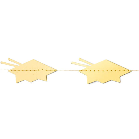 Gold Graduation Cap Sparkling Paper Garland Banner | 7 Feet Long