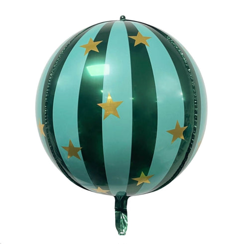 Starry Globe (Sphere) Foil Balloons | Green Stripes with Gold Stars | 15 Inch Orb Shape