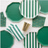 Emerald Green Striped Cabana Paper Plates | Gold Trim | 10.75 Inch | Package 8