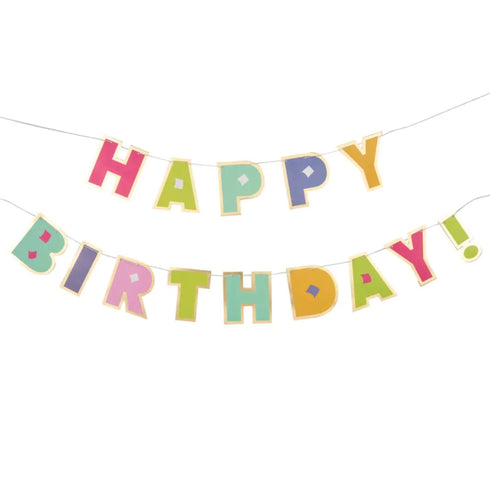 Happy Birthday Paper Banner Garland | Bright Color Mix