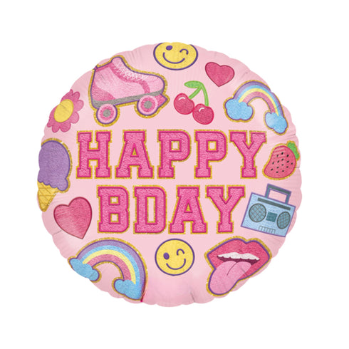 Pink Sticker Patches Birthday Balloons | 18 Inch Round | Skater Selfies
