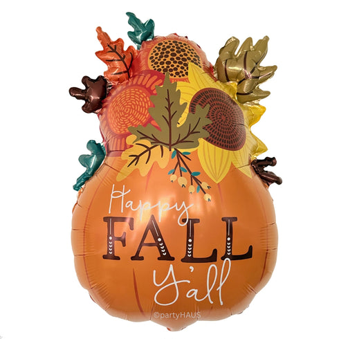 Happy Fall Y'all Pumpkin Vase Foil Balloons | 28 Inch