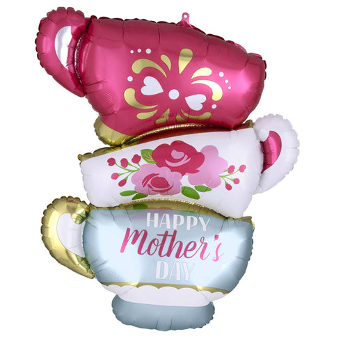 Mother's Day Satin Teacups Foil Balloons | 36 Inch