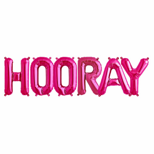 HOORAY Letter Balloon Banner | Silver | Gold | Rose Gold | Magenta Pink | Blue
