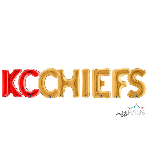Red and Gold KC Chiefs Balloon Letter Banners | Super Bowl 2025 Football Party