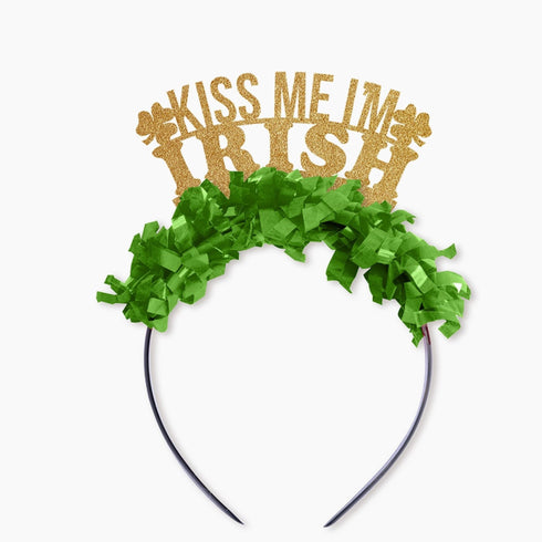 Kiss Me I'm Irish Tiara Headband | Gold & Green