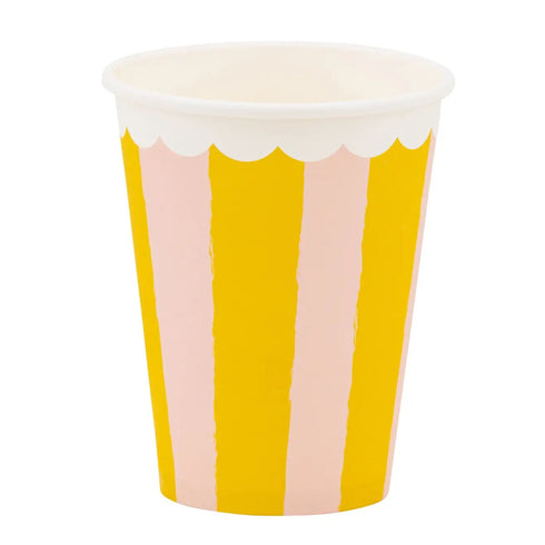 Pink & Yellow Lemonade Striped Paper Cups | 12 Oz | Set 8