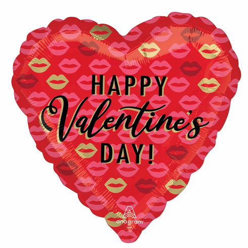Happy Valentine's Day Heart Foil Balloons | Kisses Lips | 15 Inch