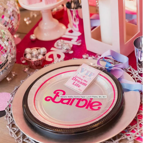 Pink & Iridescent Barbie Paper Party Dessert Plates | Licensed | Package 8