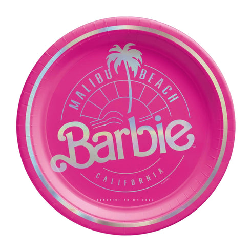 Pink & Iridescent Barbie Paper Party Dessert Plates | Licensed | Package 8