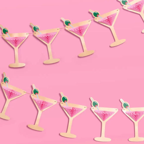 Pink Martini Glass Honeycomb Paper Banner | 5 Foot Garland
