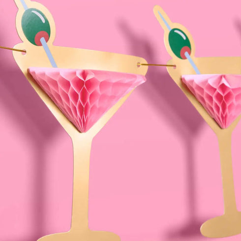 Pink Martini Glass Honeycomb Paper Banner | 5 Foot Garland