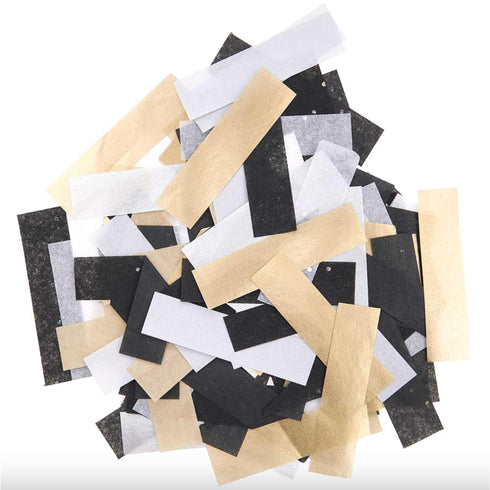 Metallic Gold, White and Black Hand Cut Tissue Confetti | Rectangles