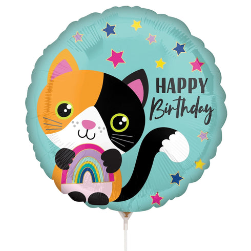 Calico Party Cat Happy Birthday Foil Balloons | Mini 9 Inch | Air Fill Only