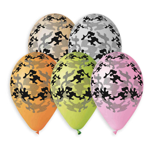 Camouflage Print Latex Balloons | Green Pink Grey Blush Orange | 12 Inch