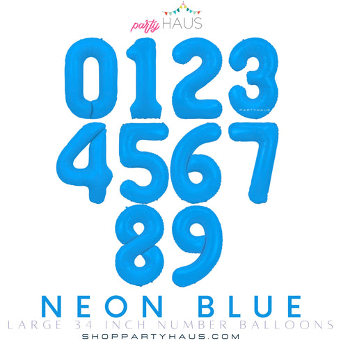 Neon Blue Number Balloons | 34 INCH